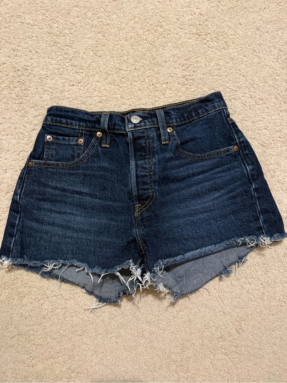Levi's Dark Blue Denim Frayed Cutoff Shorts - Women's